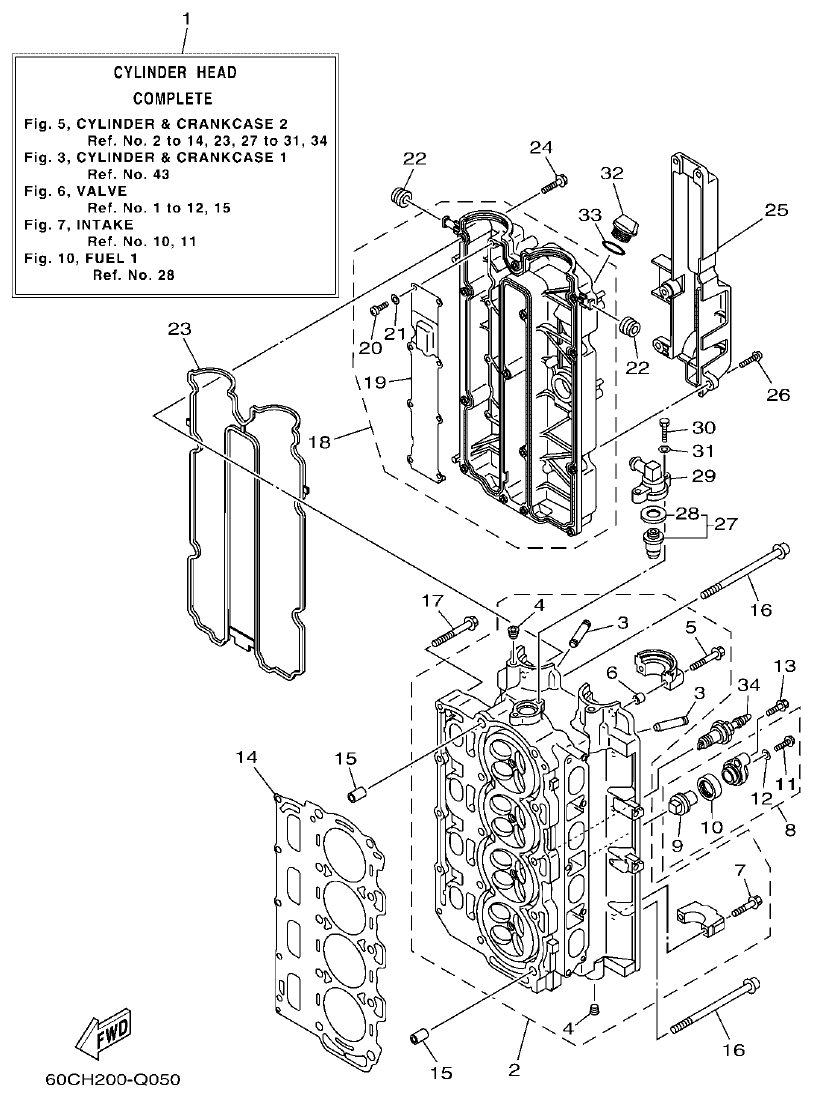 Yamaha F100BET CYLINDER & CRANKCASE 2 parts diagram